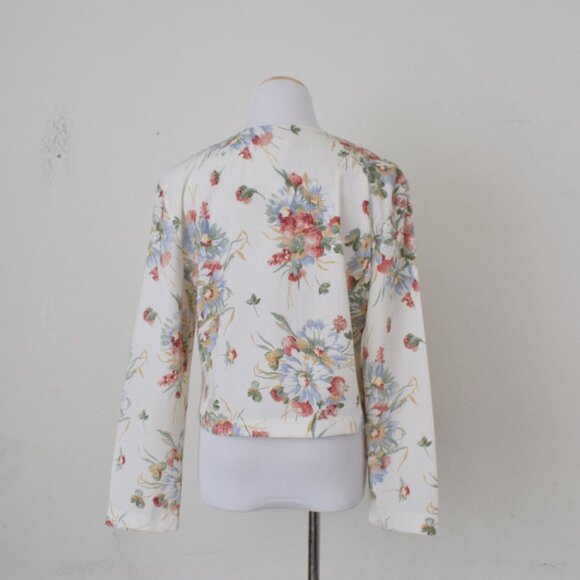 Vintage 90s Floral  Poly/Rayon Boxy Fit Long Sleeves‎ Crop Shirt size Large - Picture 3 of 10